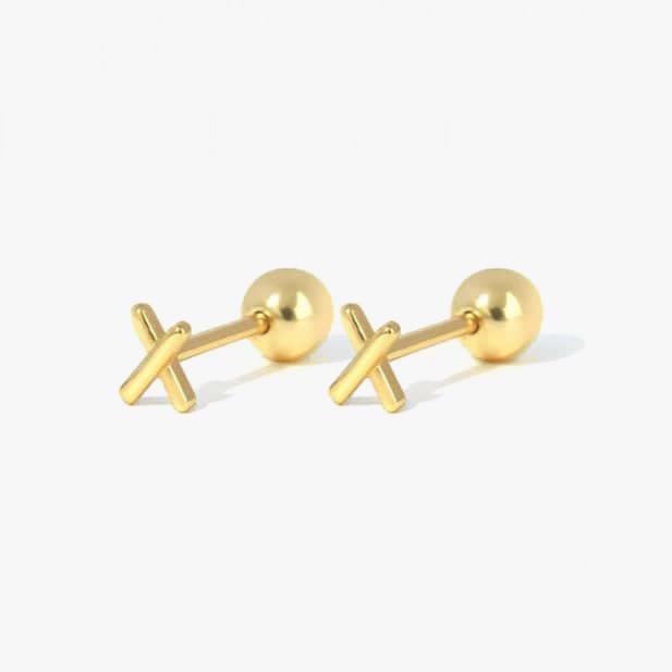 Plain X Letter Screw Back Earrings