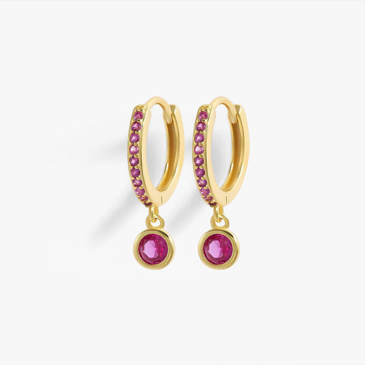 Ruby Red 3A CZ Birthstone Pave Hoop Earrings