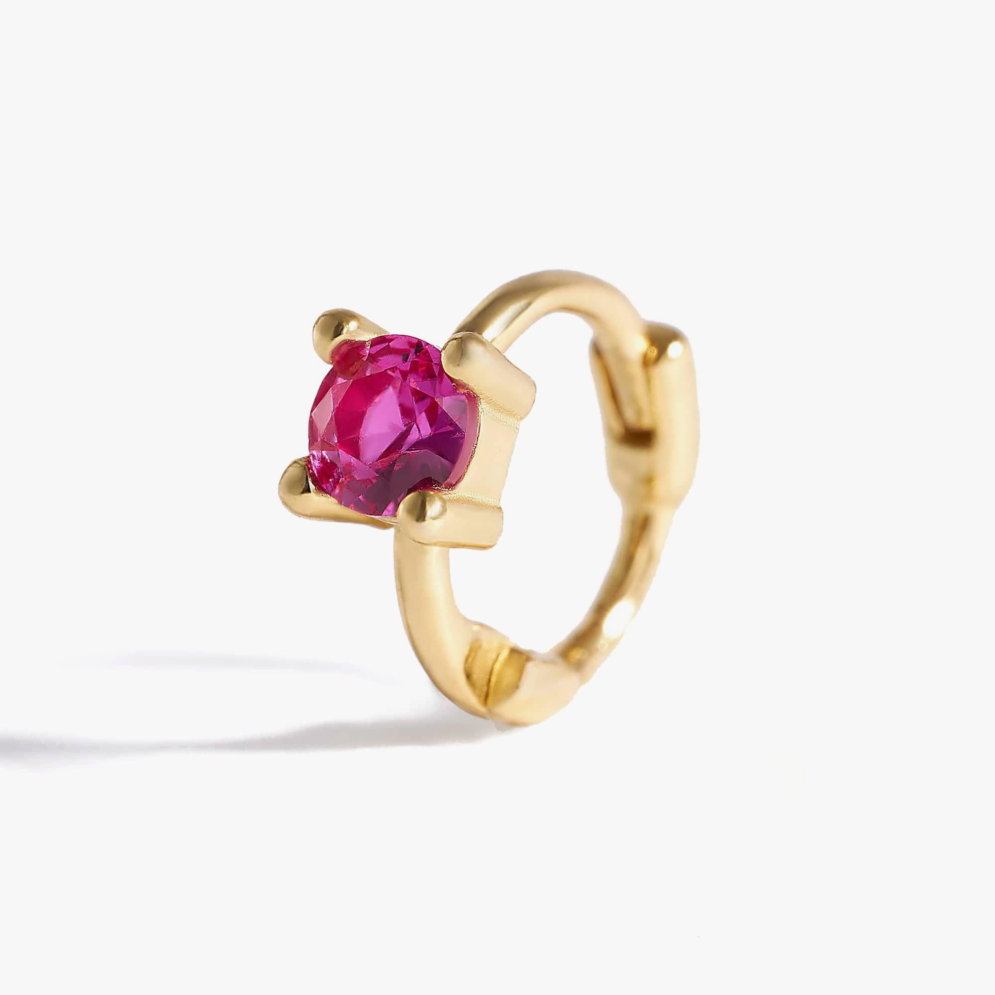 Ruby Red 3A CZ  Gemstone Huggie Hoop Earrings