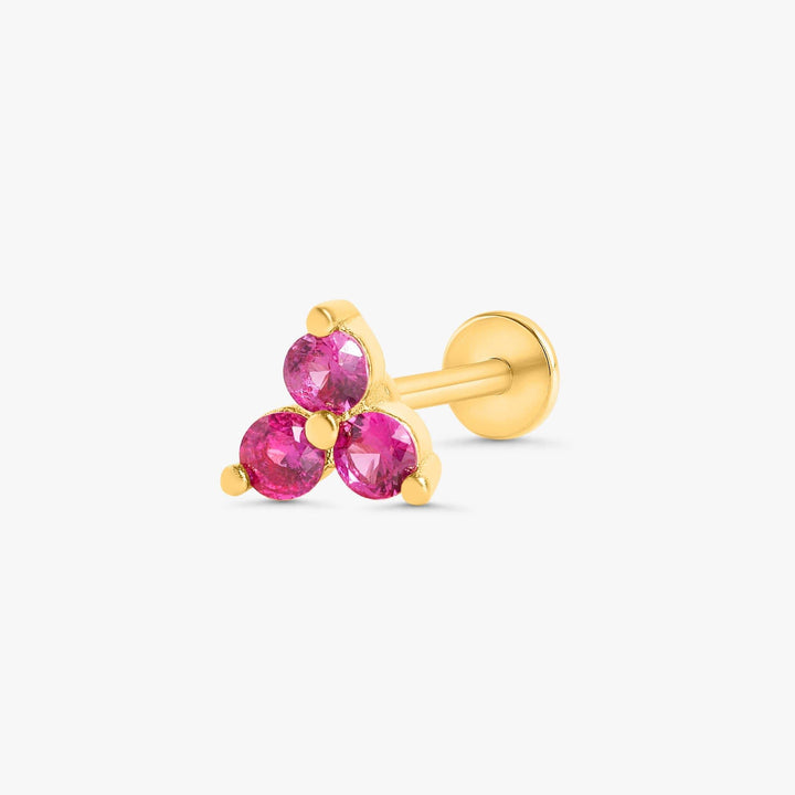 Ruby Red 3A CZ  Three Leaf Clover Flat Back Piercing Stud
