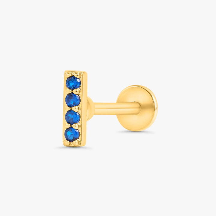 Sapphire Blue 3A CZ  Bar Flat Back Piercing Earring