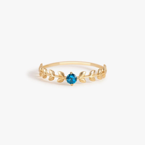Sapphire Blue 3A CZ Promise Ring & Leaf Cluster