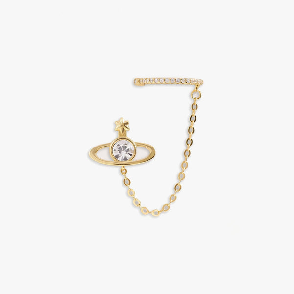 Saturn Ear Clips For Left Ear & Crystal 3A CZ Chain Earring