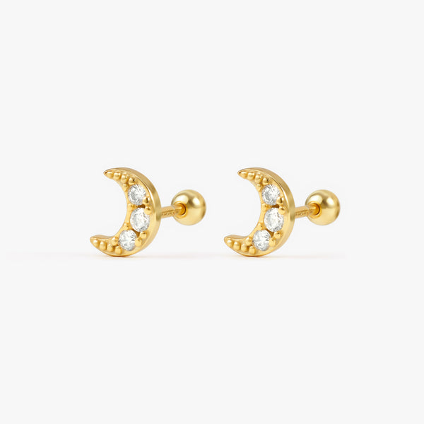 Sparkle Crystal 3A CZ Celestial Moon Screw Back Earrings