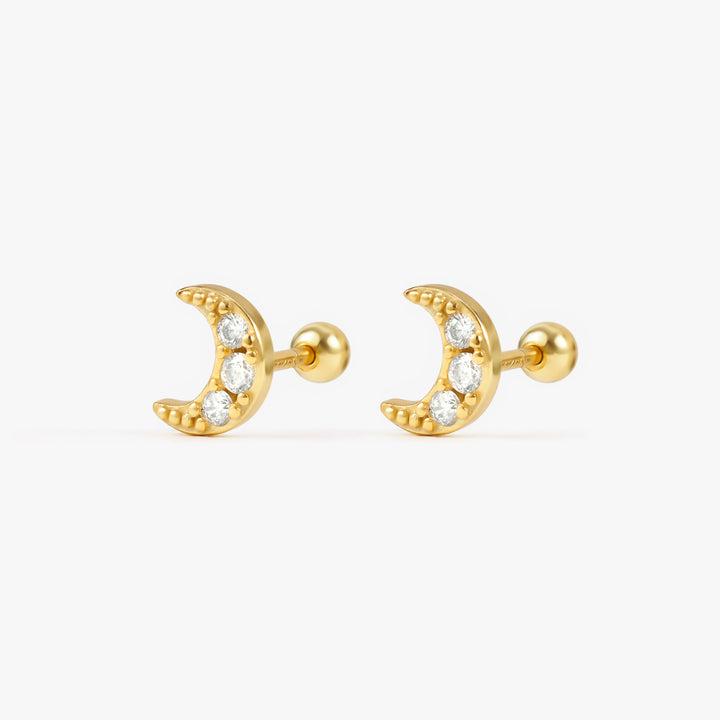 Sparkle Crystal 3A CZ Celestial Moon Screw Back Earrings