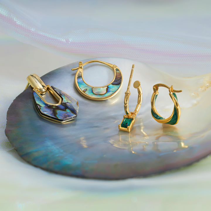 Emerald Green Baguette Hoop Earrings 