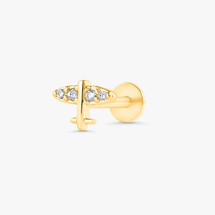 Tiny Airplane Crystal 3A CZ  Flat Back Piercing Earring