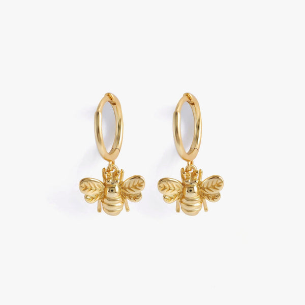 Tiny Plain Bee Dangly Hoop Earrings