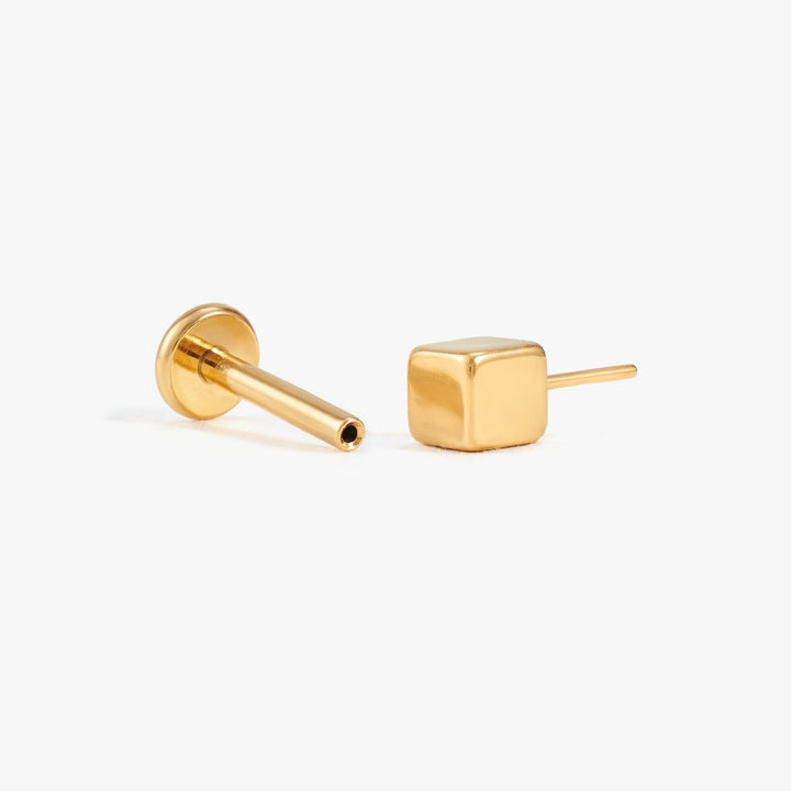 Tiny Plain Square Flat Back Push Pin Earring