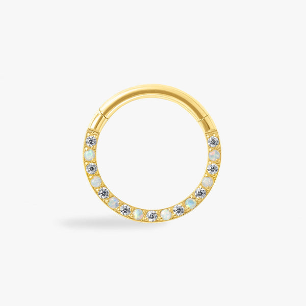 Titanium White Opal And Crystal 3A CZ Daith Jewelry & Septum Rings