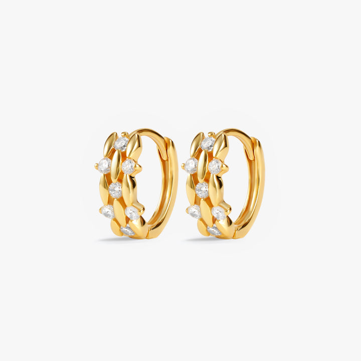Triple Layer Crystal 3A CZ Connected Hoop Earrings
