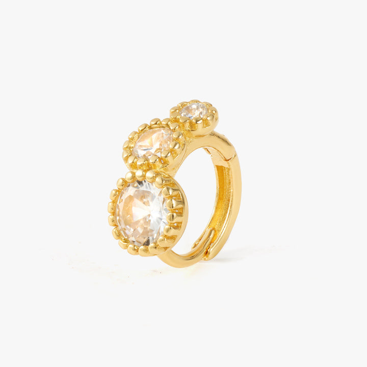 Triple Natural Crystal Gold Huggie Hoop Earrings