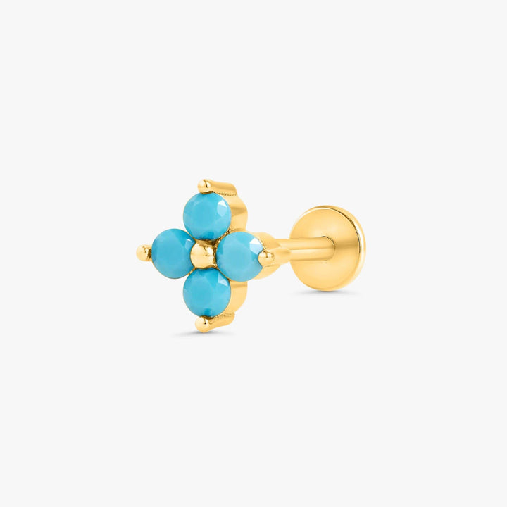Turquoise Four Leaf Clover Flat Back Piercing Earring