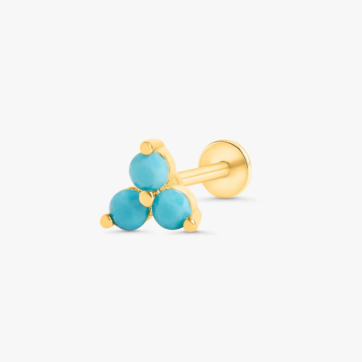 Turquoise Three Leaf Clover Flat Back Piercing Earring
