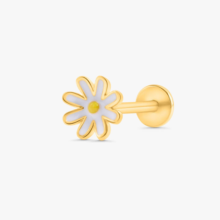 White Enamel Daisy Flower Flat Back Piercing Earring