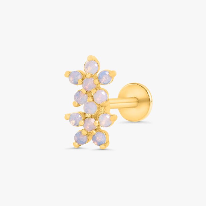 White Moonstone Double Flower Flat Back Piercing Stud