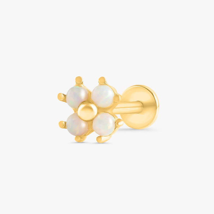 White Opal Four Leaf Clover Flat Back Piercing Earring