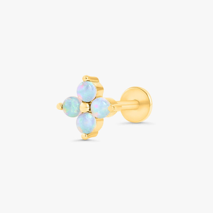 White Opal Four Leaf Clover Lotus Flat Back Piercing Earring